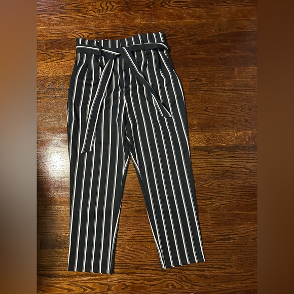 H&M Pants - H&M Black and White Striped Paperbag Tie Waist Pants